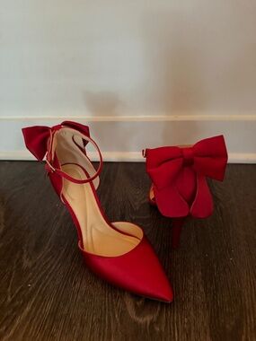 Red Satin Strap Heels